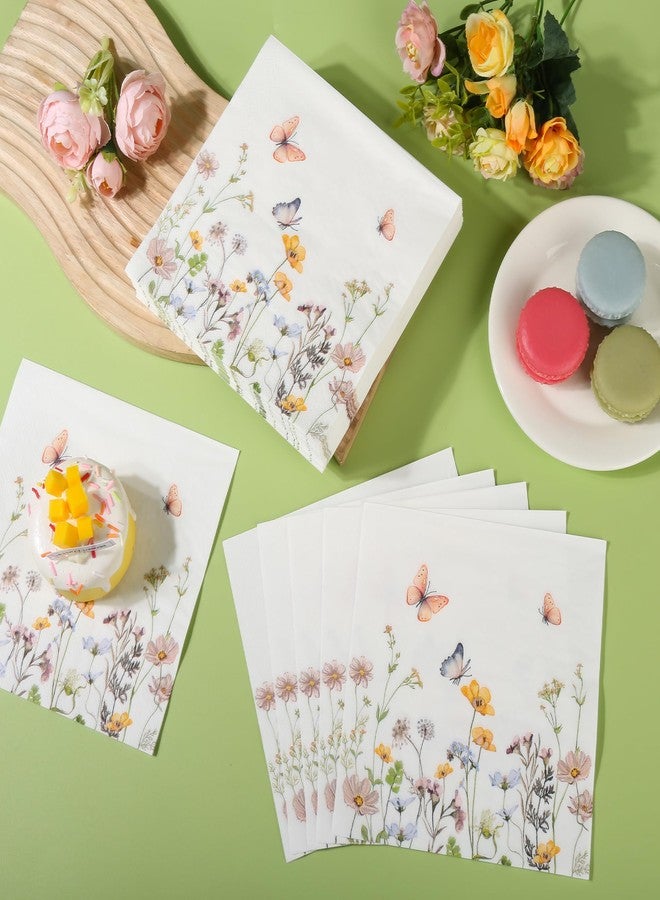 AimFun 100Pcs Floral Paper Napkins Disposable Butterfly Flower Party Napkins 6.5 Inch Wildflower Garden Blossom Hand Towels for Spring Wedding Anniversary Bridal Baby Shower Tea Party Supplies - Image 5