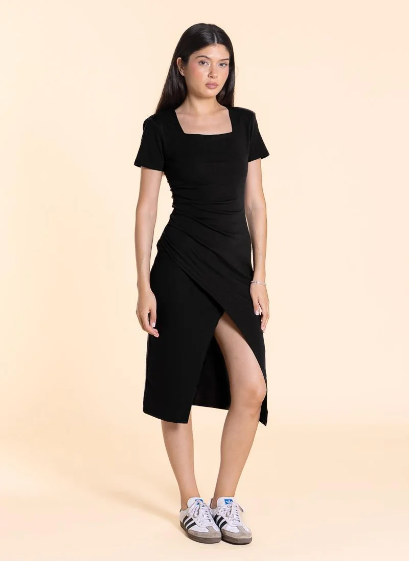 SHAPES FITTED MIDI DRESS WITH SLIT
