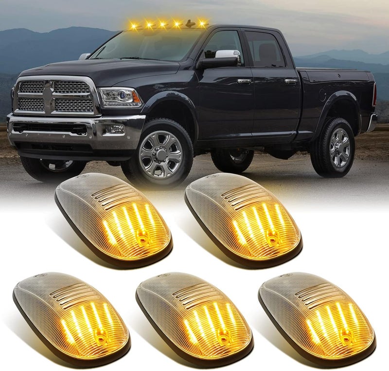 SHINEFIT LED Cab Roof Light for 2003-2018 Ram Trucks - 5PCS Clear Lens Amber Top Cab Clearance Light - Image 1