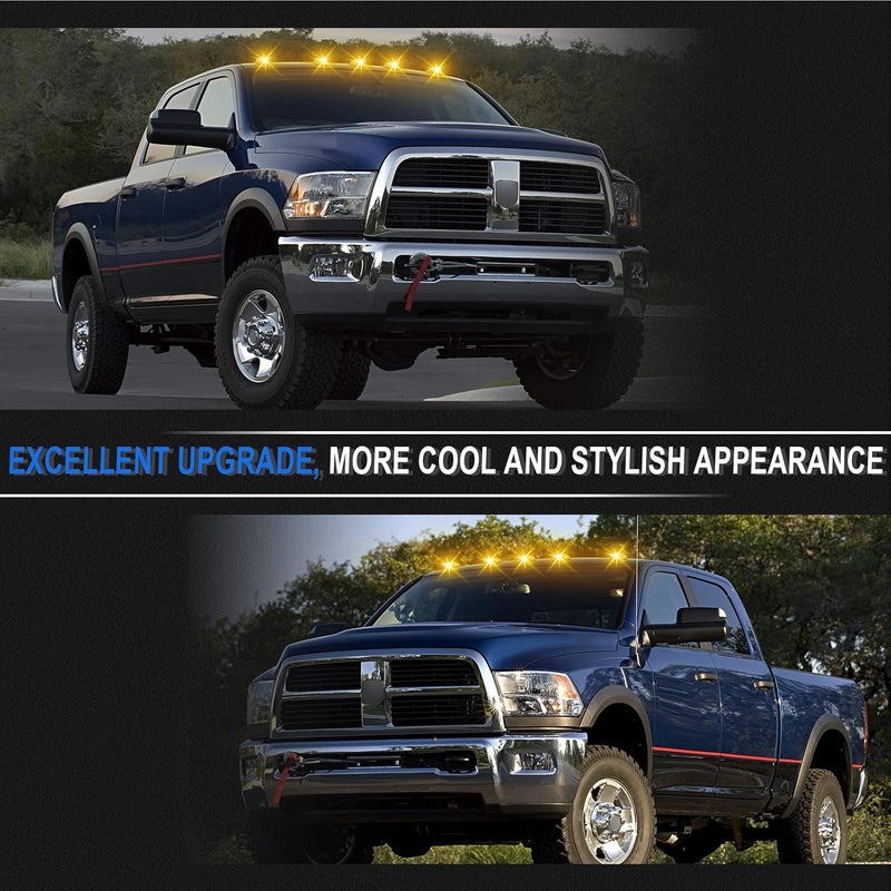 SHINEFIT LED Cab Roof Light for 2003-2018 Ram Trucks - 5PCS Clear Lens Amber Top Cab Clearance Light - Image 3