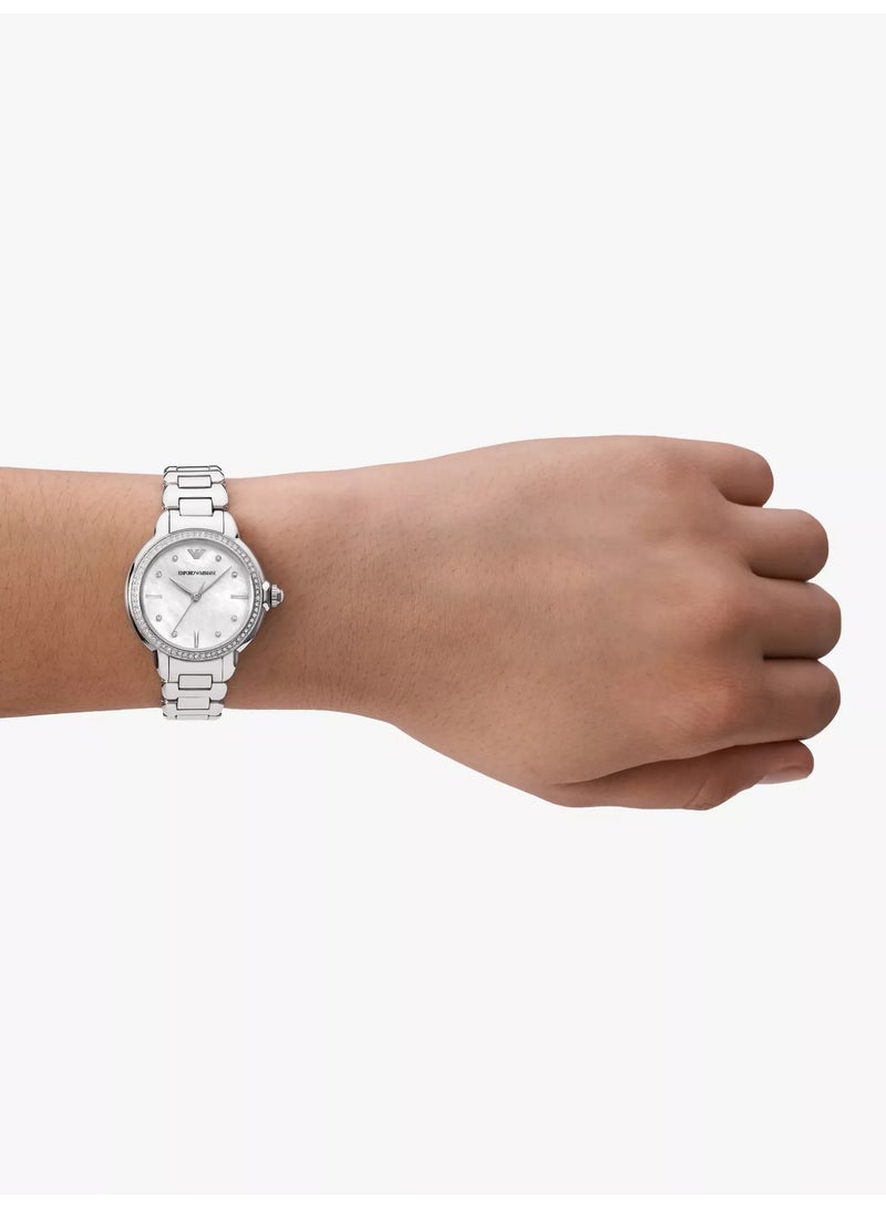 أرماني إمبوريو أرماني ساعة نسائية بسوار مرصع بالكريستال، فضية اللون AR11596 - Image 5