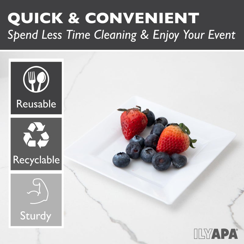 Ilyapa 50 White Square Disposable Plates - 4.5"" Inch  Plastic Disposable Mini Square White Plates  for Appetizers  Dessert  & Tasting - Image 3
