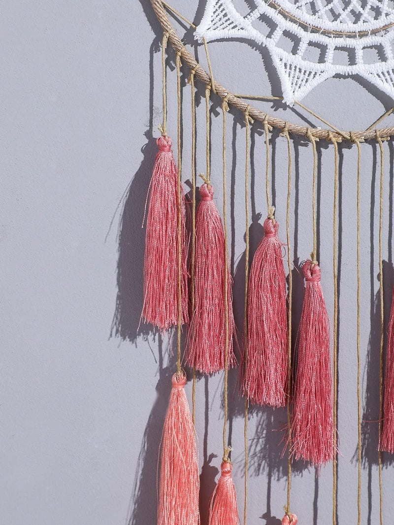 أرتي ليدي Artilady Macrame Dream Cathers لغرفة النوم - حائط شرصقة معلق يدويًا Dreamcatchers ديكور المنزل مع هدية البركة الزخرفية للركبة (الوردي) - Image 4