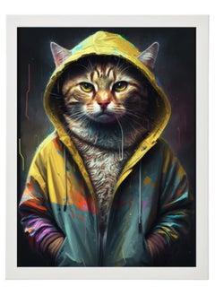 Cool Cat in Hoodie Wall Art Poster with Frame 50x40cm