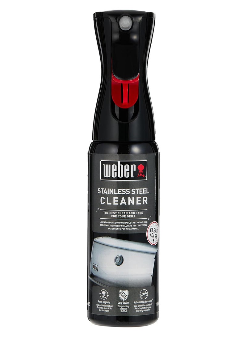 Weber Stainless Steel Cleaner 300ml, fine mist spray, restores stainless steel elements to shine, removes grease, and cleans stainless steel surfaces streak-free (17682) - Image 1