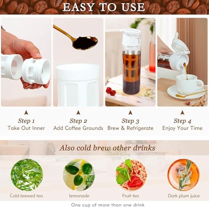 Excefore Cold Brew Coffee Maker White 550Ml 186Oz Pitcher With Portable Handle Lightweight Cup Kit For Concentrate Tea Water - Image 3