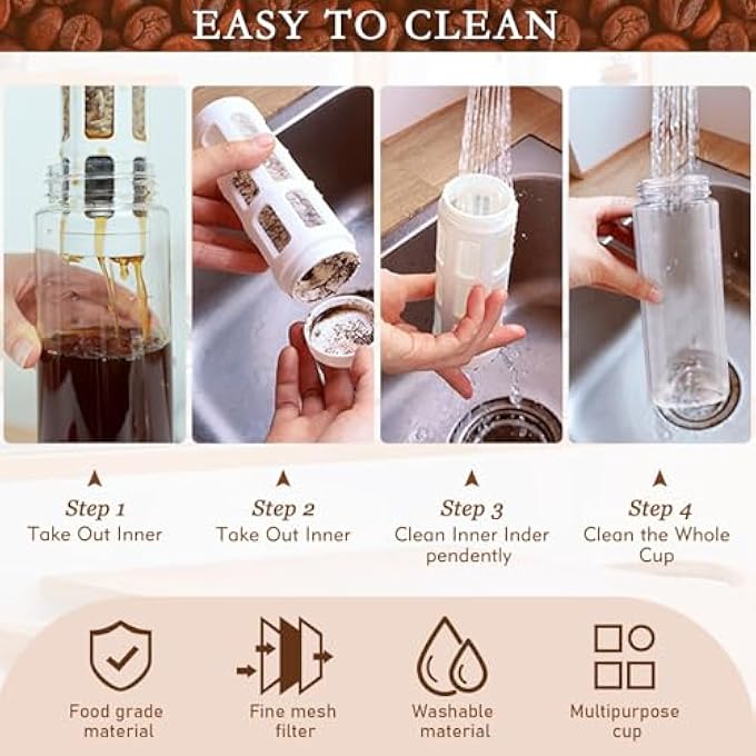Excefore Cold Brew Coffee Maker White 550Ml 186Oz Pitcher With Portable Handle Lightweight Cup Kit For Concentrate Tea Water - Image 4