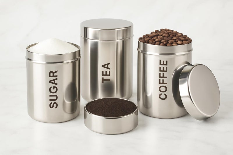 STEEPLE Stainless Steel Tea, Sugar & Coffee Container Set | 800ml Each Jar| Mirror Finish Stainless Steel Canisters | Airtight Lid Storage Jars | Food-Grade, Rust-Proof - Image 4