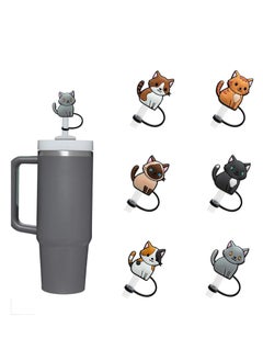 6pcs Straw Topper Cap for Stanley Straw Cover 40 oz 30 oz 10mm Food Grade Silicone Stanley Cup Accessories Cute Cat Large Straw Tips Cover Protector Plugs for Stanley Tumblers with Handle