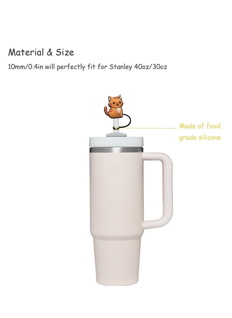 Generic - 6pcs Straw Topper Cap for Stanley Straw Cover 40 oz 30 oz 10mm Food Grade Silicone Stanley Cup Accessories Cute Cat Large Straw Tips Cover Protector Plugs for Stanley Tumblers with Handle - Image 1