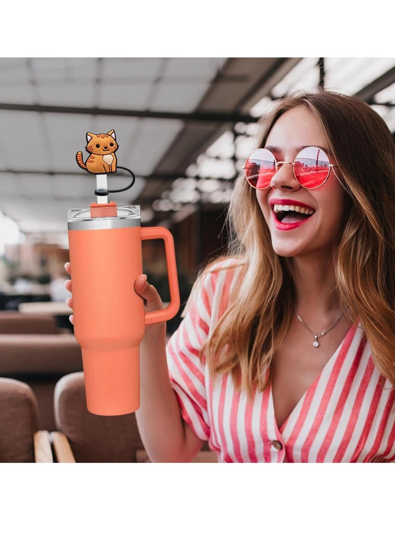 Generic - 6pcs Straw Topper Cap for Stanley Straw Cover 40 oz 30 oz 10mm Food Grade Silicone Stanley Cup Accessories Cute Cat Large Straw Tips Cover Protector Plugs for Stanley Tumblers with Handle - Image 1