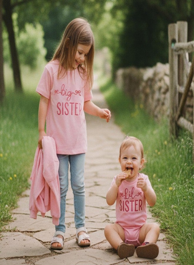 GOOCHEER Summer Big Sister Little Sister Matching Outfit Newborn Baby Girl Short Sleeve Romper Toddler Girl T-Shirt Tops (Pink-big sister, 18-24 Months) - Image 5