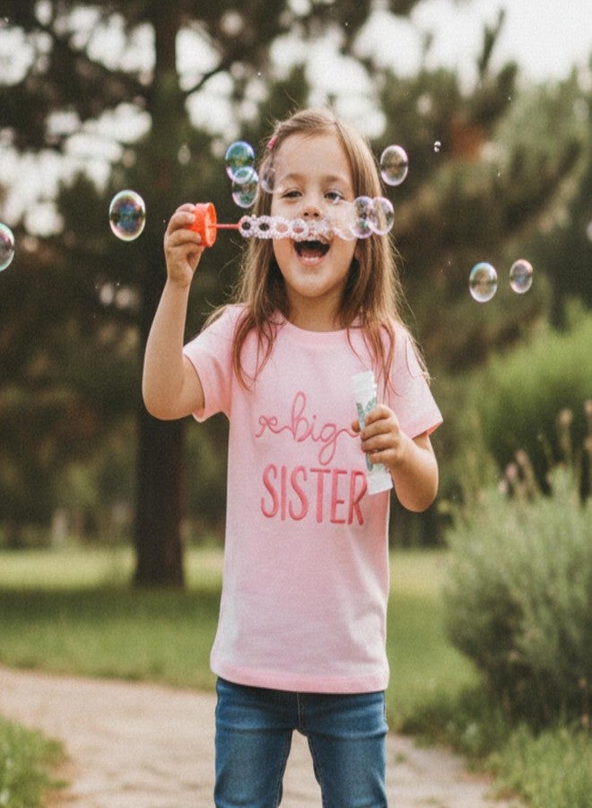 GOOCHEER Summer Big Sister Little Sister Matching Outfit Newborn Baby Girl Short Sleeve Romper Toddler Girl T-Shirt Tops (Pink-big sister, 18-24 Months) - Image 2