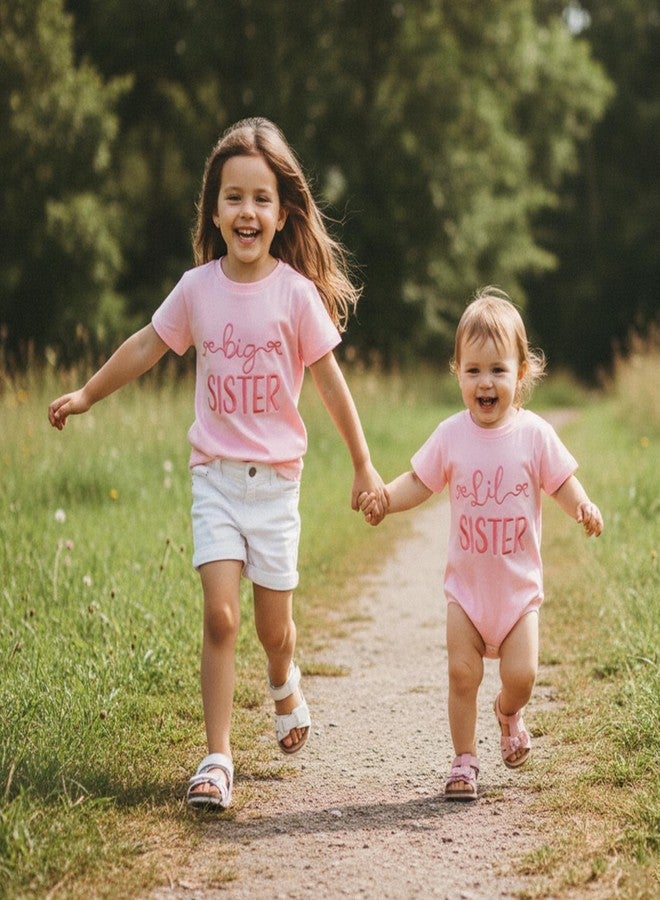GOOCHEER Summer Big Sister Little Sister Matching Outfit Newborn Baby Girl Short Sleeve Romper Toddler Girl T-Shirt Tops (Pink-big sister, 18-24 Months) - Image 3