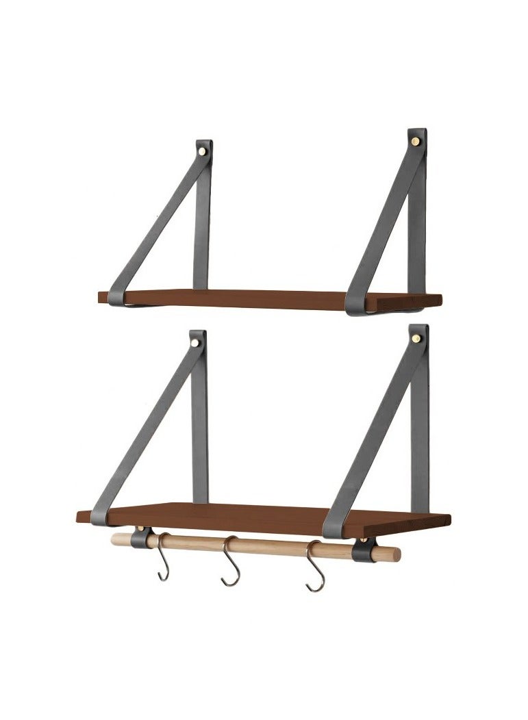 Home Gallery PU Gray Leather Strap Wall Floating Shelves  Brown  - Image 2