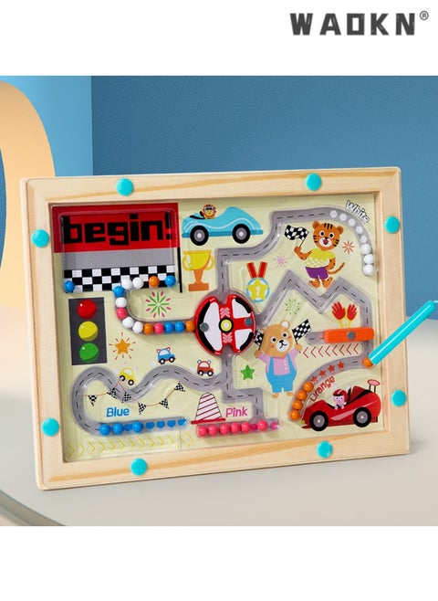 Racing Car Themed Magnetic Maze Toy, Fun Pen Labyrinth Game, Colorful Bead Maze for Hand-Eye Coordination, Ideal for Enhancing Cognitive Skills and Early Learning, Perfect for Kids Over 3 Years Old