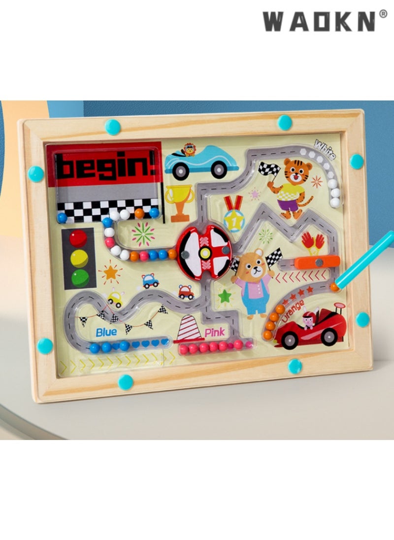 Racing Car Themed Magnetic Maze Toy, Fun Pen Labyrinth Game, Colorful Bead Maze for Hand-Eye Coordination, Ideal for Enhancing Cognitive Skills and Early Learning, Perfect for Kids Over 3 Years Old