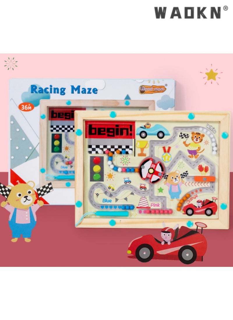 Racing Car Themed Magnetic Maze Toy, Fun Pen Labyrinth Game, Colorful Bead Maze for Hand-Eye Coordination, Ideal for Enhancing Cognitive Skills and Early Learning, Perfect for Kids Over 3 Years Old
