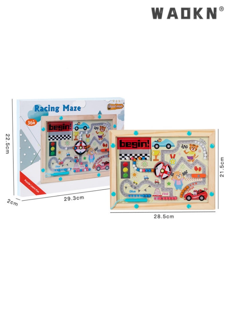 Racing Car Themed Magnetic Maze Toy, Fun Pen Labyrinth Game, Colorful Bead Maze for Hand-Eye Coordination, Ideal for Enhancing Cognitive Skills and Early Learning, Perfect for Kids Over 3 Years Old
