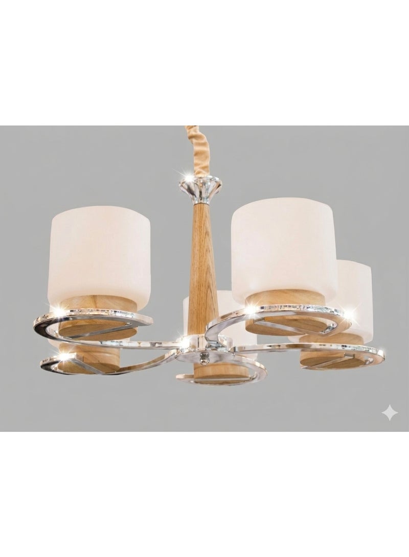 Modern Oak & Chrome Chandelier - Image 1