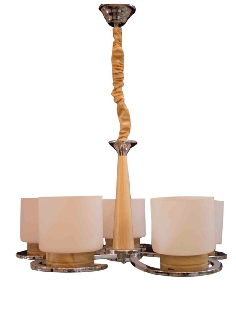 Modern Oak & Chrome Chandelier - Image 2