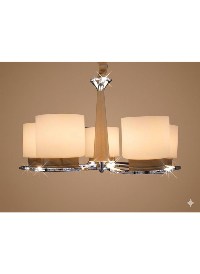 Modern Oak & Chrome Chandelier - Image 3