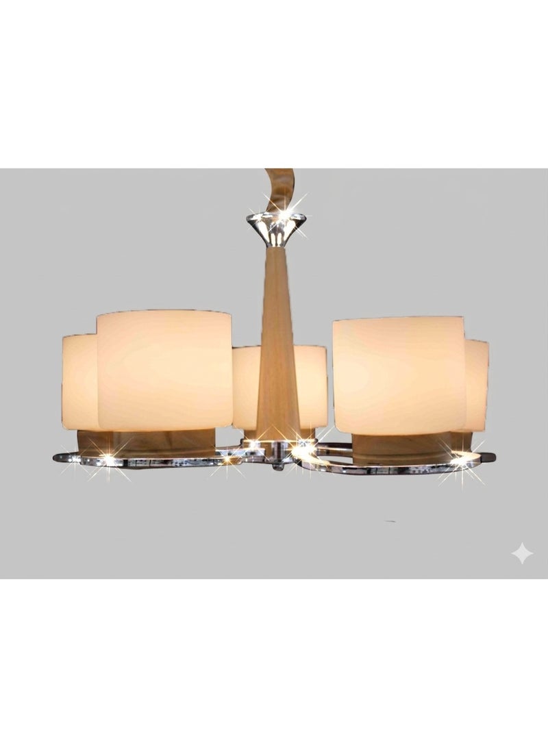 Modern Oak & Chrome Chandelier - Image 4