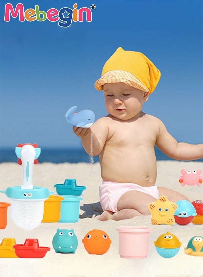 MEBEGIN 17PCS Beach Toy with Fishing Net Bag, Complete Beach Sand Toys Set, Safe and Child-Friendly Beach Toys with Attractive Design, Perfect for Any Beach Adventure, Ideal Gift for Kids  - Image 1