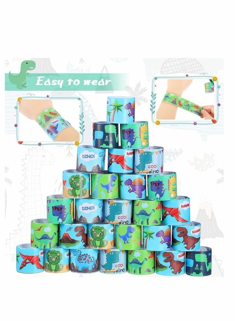 Excefore Dinosaur Slap Bracelets, 10 Pieces Kids Animal Bracelet Dinosaur Print Design, Jurassic Forest World Toys Birthday Party Dinosaur Party Decorations for Teens Kids - Image 2