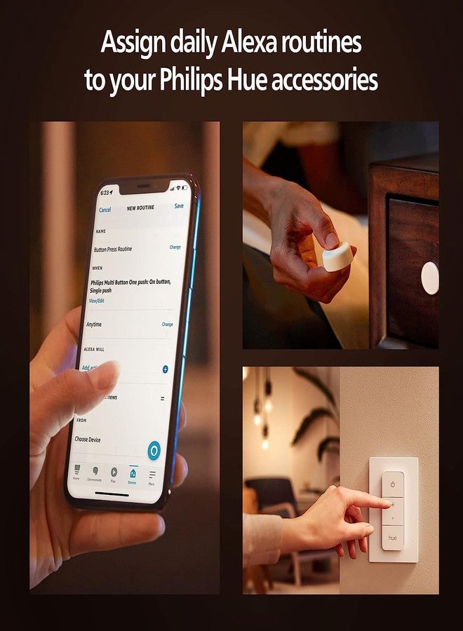 فيليبس هوي مفتاح الإضاءة الذكي Philips Hue مع جهاز تحكم عن بعد، أبيض - عبوة واحدة - تشغيل أضواء Hue وإطفائها وخفض سطوعها أو تقليلها - يتطلب جسر Hue - تركيب سهل بدون أسلاك - Image 3