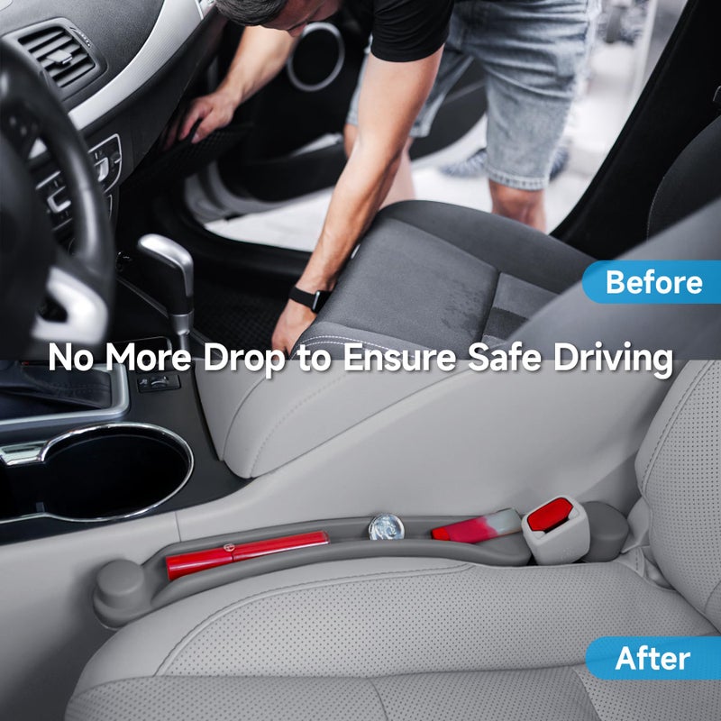 Givifive Car Seat Gap Filler Set of 2, 3IN1 Seat Side Gap Filler Plug with Storage Slot & Hook Function, Soft Foam Universal Fit Car SUV Truck Fill Gap Between Seats Console Organizerï¼ˆNarrow Grayï¼‰ - Image 2