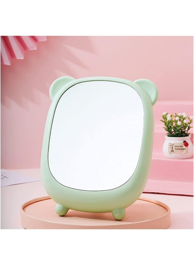 RoarCraft Bear Make up Mirror Tabletop Makeup Mirror Makeup Desktop Oval Mirror Glass Makeup Vanity Mirror - Mirror with Stand - Portable Folding Mirror Princess Mirror, Makeup Mirror (Green - 1) - Image 2