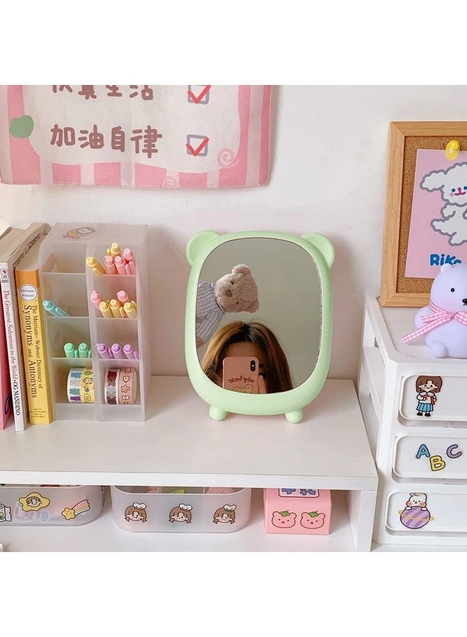 RoarCraft Bear Make up Mirror Tabletop Makeup Mirror Makeup Desktop Oval Mirror Glass Makeup Vanity Mirror - Mirror with Stand - Portable Folding Mirror Princess Mirror, Makeup Mirror (Green - 1) - Image 4