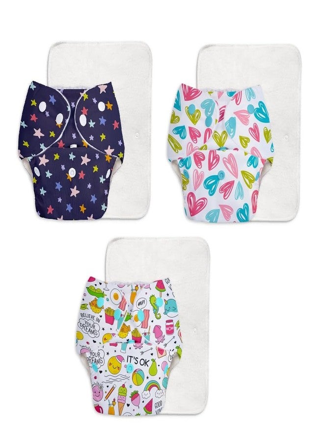 سوبربوتمز حفاضات قماشية متطورة مانعة للتسرب من سوبربوتومز للأطفال، عالية الامتصاص، مصنوعة من القطن بنسبة 100%، عبوة من 3 حفاضات قابلة لإعادة الاستخدام و3 فوط صحية داخلية، حفاضات قماشية قابلة للغسل، مناسبة للأطفال من عمر 3 أشهر إلى 3 سنوات، قابلة للتعديل، تقلل من الطفح الجلدي - 3 قطع - Image 1