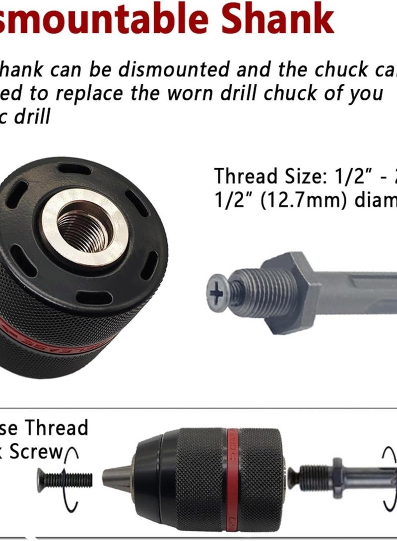 GGOOT Metal Heavy Duty 1/2-20UNF 13mm Keyless Drill Chuck Hex Shank/SDS/Socket Square Female Adaptor Hardware Tool Professional Chuck(Chuck and Shank Set) - Image 3