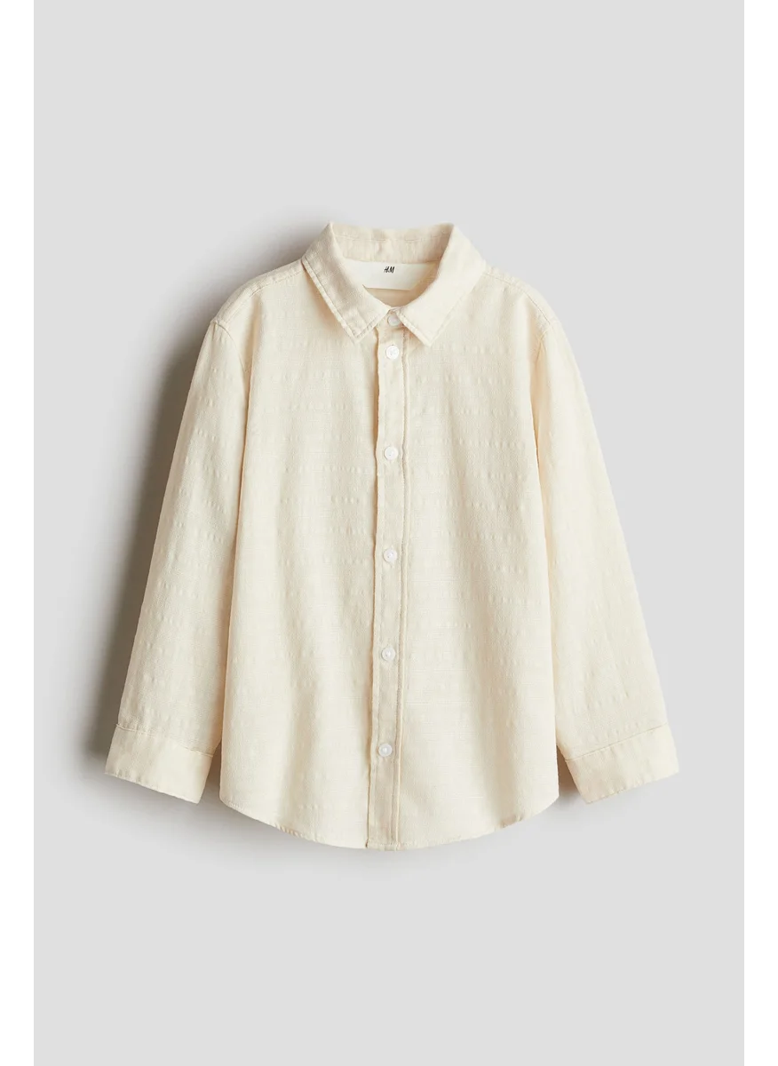 H&M Jacquard-Weave Linen-Blend Shirt