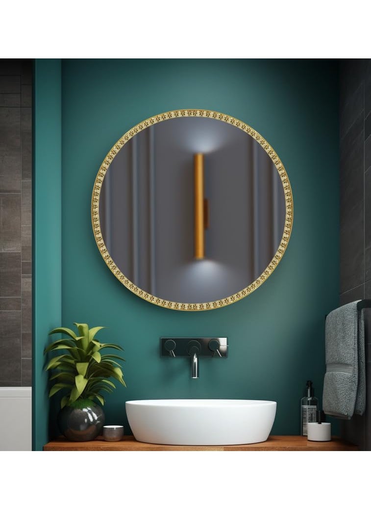 COCOVEY Cocovey Homes Circular Bathroom Mirror for Wall Size 16 Inches Gold Metal Frame with Hand Carved Glass Mirror for Bathroom Living Room Bedroom Makeup Room and Useful for House Warming Gift  - Image 1