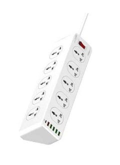 JBQ 2500W 10 Sockets With 5 USB Ports And 1 Type-C PD Port Desktop Extension Home Charger With 2M UK Power Cord White  - Image 1