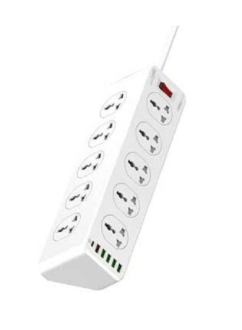 JBQ 2500W 10 Sockets With 5 USB Ports And 1 Type-C PD Port Desktop Extension Home Charger With 2M UK Power Cord White - Image 1