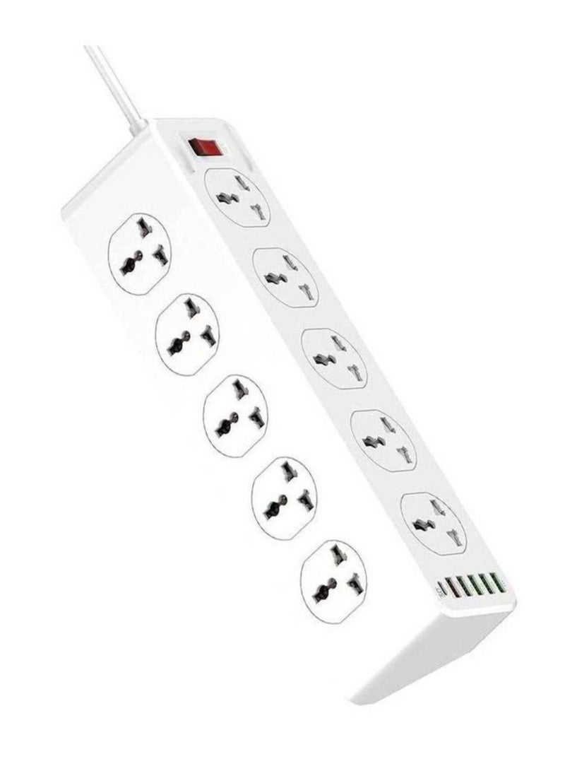 JBQ 2500W 10 Sockets With 5 USB Ports And 1 Type-C PD Port Desktop Extension Home Charger With 2M UK Power Cord White - Image 2