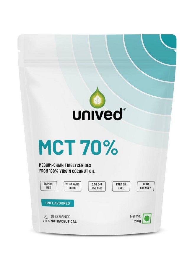 Unived MCT 70% | Medium Chain Triglyceride Oil Powder | Clean Energy Fuel | Pure MCT 5g with C-8: 3528mg & C-10: 1512mg in a 70:30 ratio | Keto Friendly | 30 Servings - Image 1