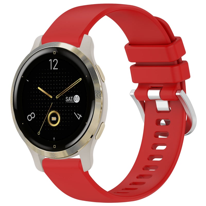 S-TOP For Garmin Venu 2S Liquid Glossy Silver Buckle Silicone Watch Band(Red) - Image 1