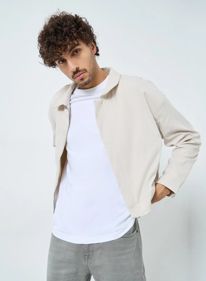 Styli Men Boxy Smart Twill Harrington Jacket