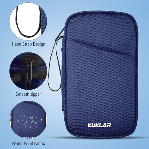 KUKLAR Travel Organizer Pouch Premium Zippered Case with Wrist Strap, Multi Pocket Storage Bag for Passport Documents, Cables Gadgets & Accessories Lightweight Durable & Portable(Blue) - Image 5
