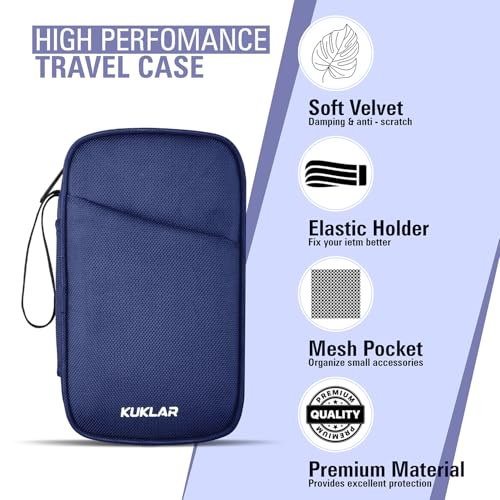 KUKLAR Travel Organizer Pouch Premium Zippered Case with Wrist Strap, Multi Pocket Storage Bag for Passport Documents, Cables Gadgets & Accessories Lightweight Durable & Portable(Blue) - Image 4