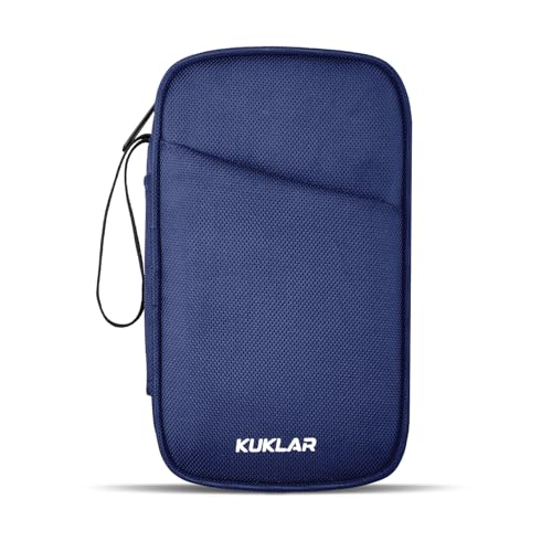 KUKLAR Travel Organizer Pouch Premium Zippered Case with Wrist Strap, Multi Pocket Storage Bag for Passport Documents, Cables Gadgets & Accessories Lightweight Durable & Portable(Blue) - Image 1