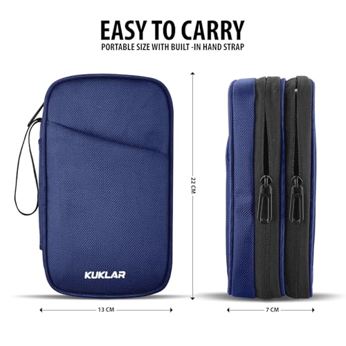 KUKLAR Travel Organizer Pouch Premium Zippered Case with Wrist Strap, Multi Pocket Storage Bag for Passport Documents, Cables Gadgets & Accessories Lightweight Durable & Portable(Blue) - Image 3