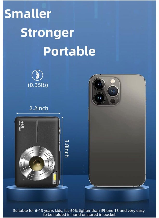 جنرال كاميرا رقمية FHD 1080P للأطفال بدقة 44 ميجابكسل مع بطاقة SD سعة 32 جيجابايت وتكبير 16 ضعفًا وحزام بطاريتين وكاميرا صغيرة مدمجة للأطفال الأولاد والبنات باللون الأسود  - Image 5
