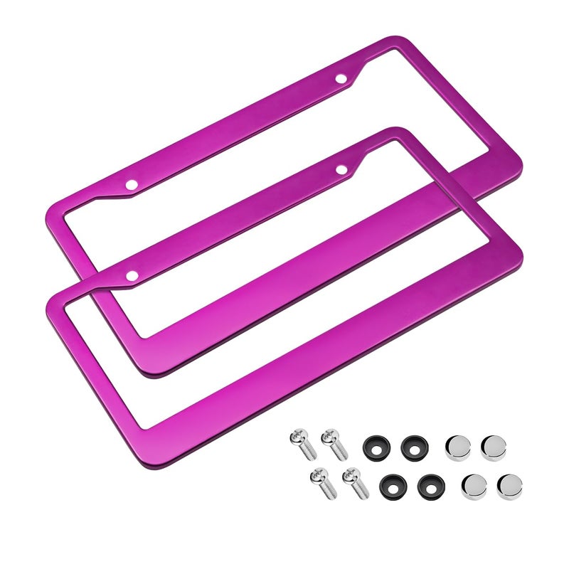 Car License Plate Frame 2PCS Matte Waterproof Front and Rear License Plate FramesCovers with AntiTheft Screws Caps Set Universal for Most Cars SUV Pickup Truck Auto Accessories Purple