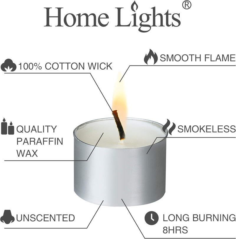 Home Lights Market diverse application fit Tealight Candles - 8 Hour Long time Burning, Giant 100,200,300 Packs -White Smokeless European Tea Unscented Candles for Shabbat, Weddings, Christmas,Home Decorative -100 Pack Multi-purpose fine material - Image 3